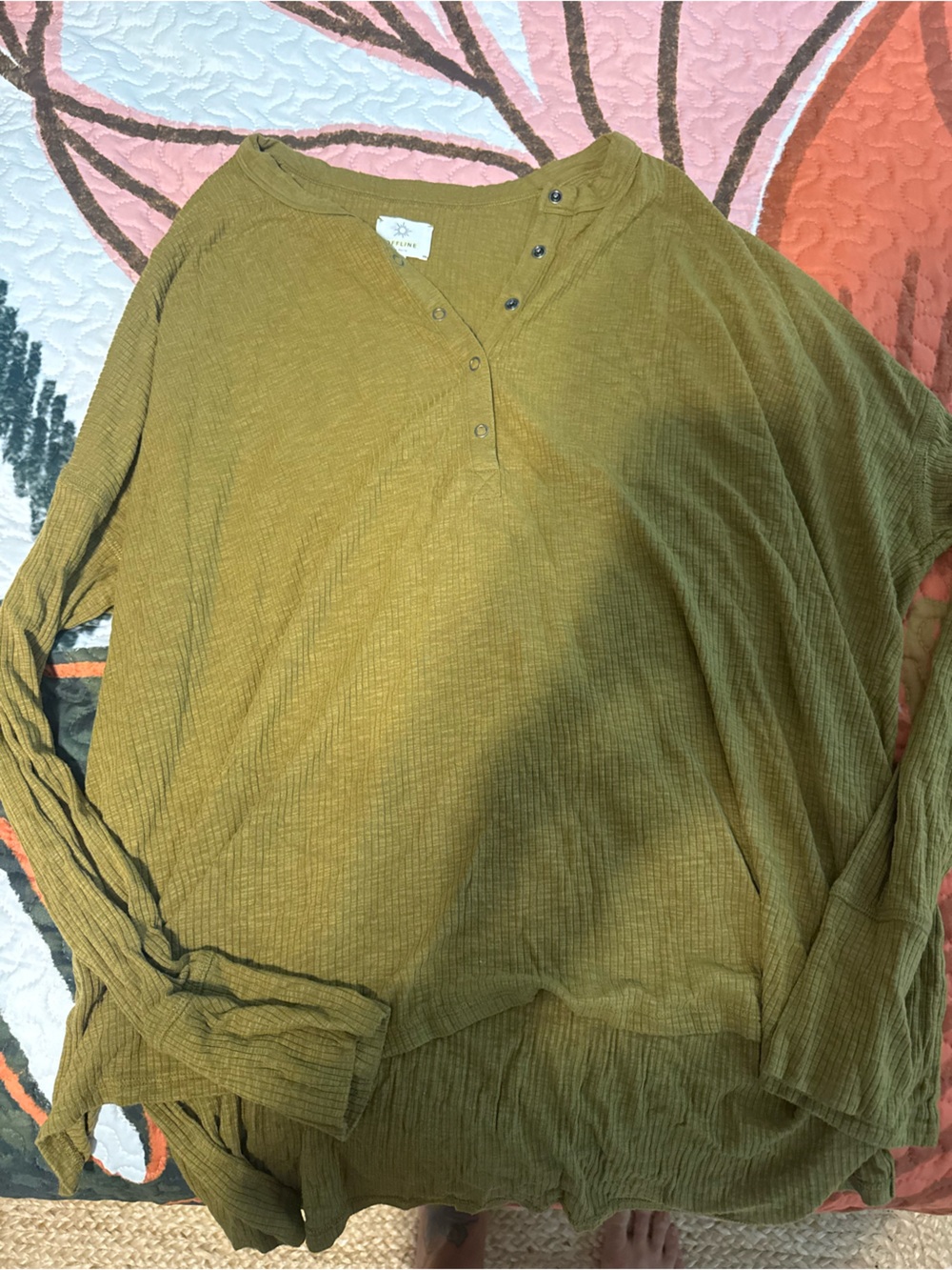 aerie Olive Ribbed Button-Front Top